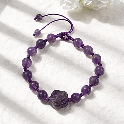 Braccialetti di perline intrecciate regolabili con perline di ametista naturale per donna&nbsp;BJEW-L713-A06