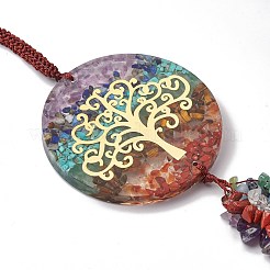 Flache runde Chakra-Harz-Edelstein-Anhänger-Dekorationen&nbsp;HJEW-G017-01G