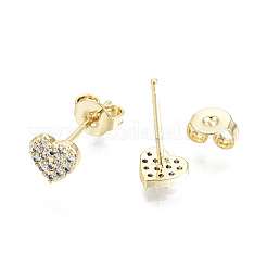 Orecchini a bottone in ottone con zirconi chiari e micro pavè&nbsp;EJEW-T046-26G-NF