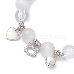 Bracelets à breloques en laiton chat&nbsp;BJEW-JB10484-02