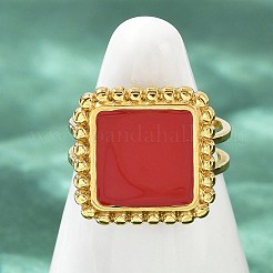 Anelli quadrati in acciaio inossidabile 304 smaltati per donna&nbsp;RJEW-G355-06G-02
