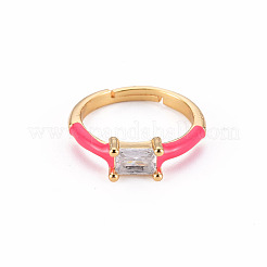 Anneaux de doigt en zircone cubique transparent micro pavé en laiton réglable&nbsp;RJEW-S045-078-NR