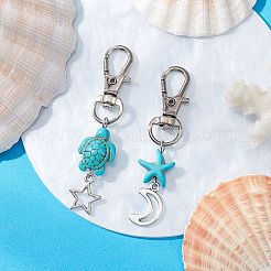 20 pendentif décoratif en forme d'étoile de mer et de tortue synthétique turquoise&nbsp;HJEW-CP0001-43A