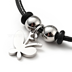 Bracciale con ciondolo a forma di farfalla in acciaio inossidabile 304 con cordino cerato per donna&nbsp;BJEW-A125-20