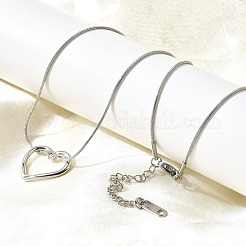 Collares de cadena de serpiente con colgante de corazón hueco de acero inoxidable 201 para mujer&nbsp;LS-NJEW-B124-02P