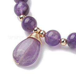 Bracelets extensibles en améthyste naturelle avec breloques en forme de larme pour femmes&nbsp;BJEW-JB10110-05