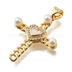 Colgantes de perlas de imitación ABS con circonita cúbica micropavé de latón&nbsp;KK-D328-03G-A