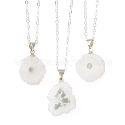 Halskette mit Anhänger aus natürlichen Sonnenblumen-Druse-Achat-Nuggets an Messingkabelkette für Damen&nbsp;NJEW-JN06066