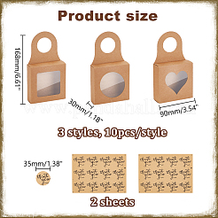 30 Stück 3 Stile quadratische Aufbewahrungsboxen aus Kraftpapier für Festivalgeschenke mit PVC-Fenster und Lochgriff&nbsp;CON-PH0003-05C