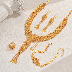 Legierung hohl blume blatt armbänder & ohrringe & halsketten & ringe sets für frauen&nbsp;PC9373