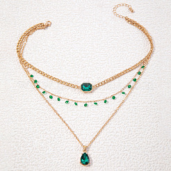 Collar de una capa con colgante de aleación de esmeralda y rhinestone para mujer&nbsp;FS-WG52D3B-01