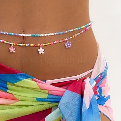 Catenina per la vita e la pancia a doppio strato con ciondolo a forma di fiore in lega smaltata bohémien e perline di vetro colorate per donna&nbsp;FS-WG951EA-01