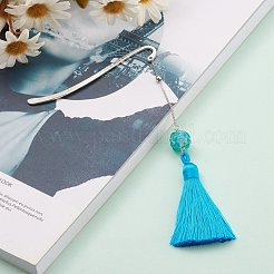 Regalo segnalibro in metallo con decorazioni grandi pendenti in nappa di poliestere&nbsp;AJEW-JK00167-03