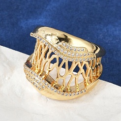 Anillos abiertos de circonita cúbica transparente con micro pavé de latón para mujer&nbsp;RJEW-A059-05G