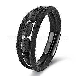 Bracciale da uomo a un filo in similpelle intrecciata con pietra lavica naturale e chiusura magnetica in acciaio inossidabile 316l.&nbsp;WG04C79-02