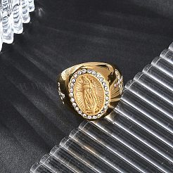 Oval mit Saint 304 Edelstahl Strass Fingerring für Unisex&nbsp;RJEW-Z076-05G-02