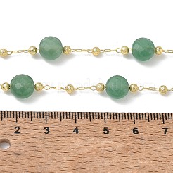 Colliers à maillons plats ronds facettés en aventurine verte naturelle avec perles en laiton mat&nbsp;GG-CBA37F5-01G-10