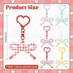 12 porte-clés pendentif en acrylique opaque imprimé avec nœud papillon&nbsp;HJEW-YW00318