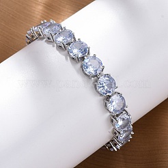 Messing Pavé klare Zirkonia flache runde Gliederkette Armbänder für Frauen&nbsp;BJEW-A034-02P