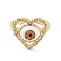 Coeur de zircone cubique avec anneau de manchette ouvert mauvais œil avec acrylique&nbsp;RJEW-B042-05G-03