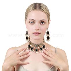 Ensemble collier ras du cou rectangulaire en alliage de verre et boucles d'oreilles pour femmes&nbsp;FS-WG507E8-05