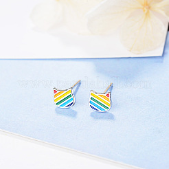 Emaille-Katzen-Ohrstecker in Regenbogenfarbe&nbsp;RABO-PW0001-022P