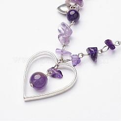 Natürlichen Amethyst Anhänger Halsketten&nbsp;NJEW-JN01743-02