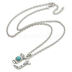 Lettera a~z lega placcata argento antico con collane con pendente in turchese sintetico&nbsp;NJEW-G080-01U