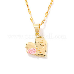 Collar de lujo con colgante de corazón de circonita cúbica rosa y pavé de latón para mujer&nbsp;LL3490-1