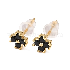 Messing Micro Pave Zirkonia Blume Ohrstecker&nbsp;EJEW-D337-03G