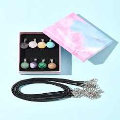 DIY-Sets zur Herstellung runder Anhänger aus natürlichen und synthetischen Edelsteinen und gewachsten Kordelanhängern für Halsketten&nbsp;DIY-FS0008-47