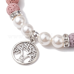 Braccialetti elasticizzati rotondi con perline di roccia lavica naturale bicolore da 8 mm e perle di conchiglia&nbsp;BJEW-JB10329-01