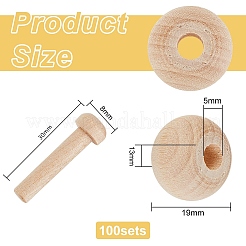 Roue et bâton en bois brut&nbsp;WOOD-WH0029-20A