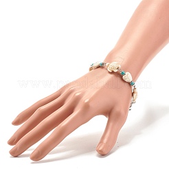 Herz- und Schildkröten-Armband aus synthetischen türkisfarbenen (gefärbten) Perlen&nbsp;BJEW-JB07302-01