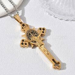Pendentif croix de saint Benoît en acier inoxydable émaillé 201&nbsp;SA-CBA3211-03GP