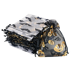 40 stücke 4 arten halloween thema spinne fledermaus schädel gedruckt organza kordelzug taschen&nbsp;ABAG-TA0002-03
