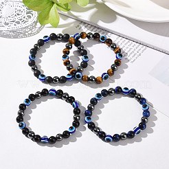 4 stücke natürliche edelstein und böse blick harz perlen stretch armbänder set für frauen männer&nbsp;BJEW-JB08940