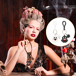 12 stücke 2 farben halloween thema niedlichen cartoon pvc geist anhänger schlüsselbund mit glocke charme&nbsp;KEYC-CP0001-15