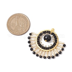 Fächeranhänger aus natürlichem schwarzem Onyx (gefärbt und erhitzt) und Glasperlen&nbsp;PALLOY-MZ00308-01