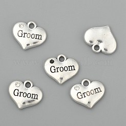 Hochzeit Thema antiken silbernen ton tibetischen stil herz mit matrone der ehre rhinestone-Legierung Anhänger & Charms&nbsp;TIBEP-N005-20A