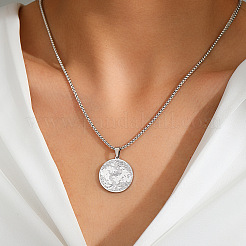 Colliers ronds et plats en acier inoxydable 201 avec pendentif arbre en relief pour femmes&nbsp;FS-WG3CDF6-02