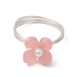 Blumen-Fingerringe aus Zelluloseacetat (Harz) und Muschelperlen&nbsp;RJEW-TA00181-02