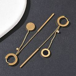 Orecchini a cerchio con nappa rotonda piatta e strass in acciaio inossidabile 304&nbsp;EJEW-G453-02G