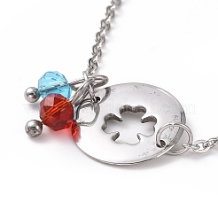 Bracciale a maglie a trifoglio in acciaio inossidabile 304 con ciondoli in perline di vetro per donna&nbsp;STAS-E154-08P