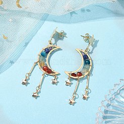 Chakra Mond Kupferdraht umwickelt Edelstein Ohrstecker&nbsp;EJEW-TA00484