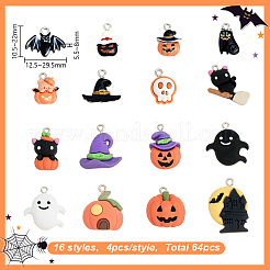 64 Stück 16 Stile Halloween-Thema undurchsichtige Harzanhänger&nbsp;RESI-HY0001-30
