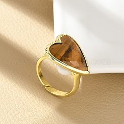 Anelli da dito in ottone con occhio di tigre naturale a forma di cuore&nbsp;RJEW-D304-01G-D