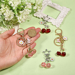 4 pièce 4 styles de décorations suspendues en résine et alliage de cerise&nbsp;HJEW-CA0001-73