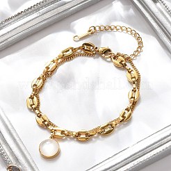 304 Edelstahl-Charm-Armbänder mit Kaffeebohnen- und Kabelkette für Damen&nbsp;BJEW-U024-01G