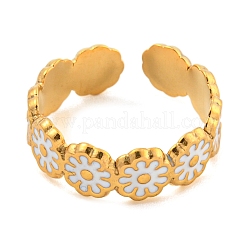 Bague ouverte en acier inoxydable 304 émaillé Daisy pour femme&nbsp;RJEW-Z041-02G-03